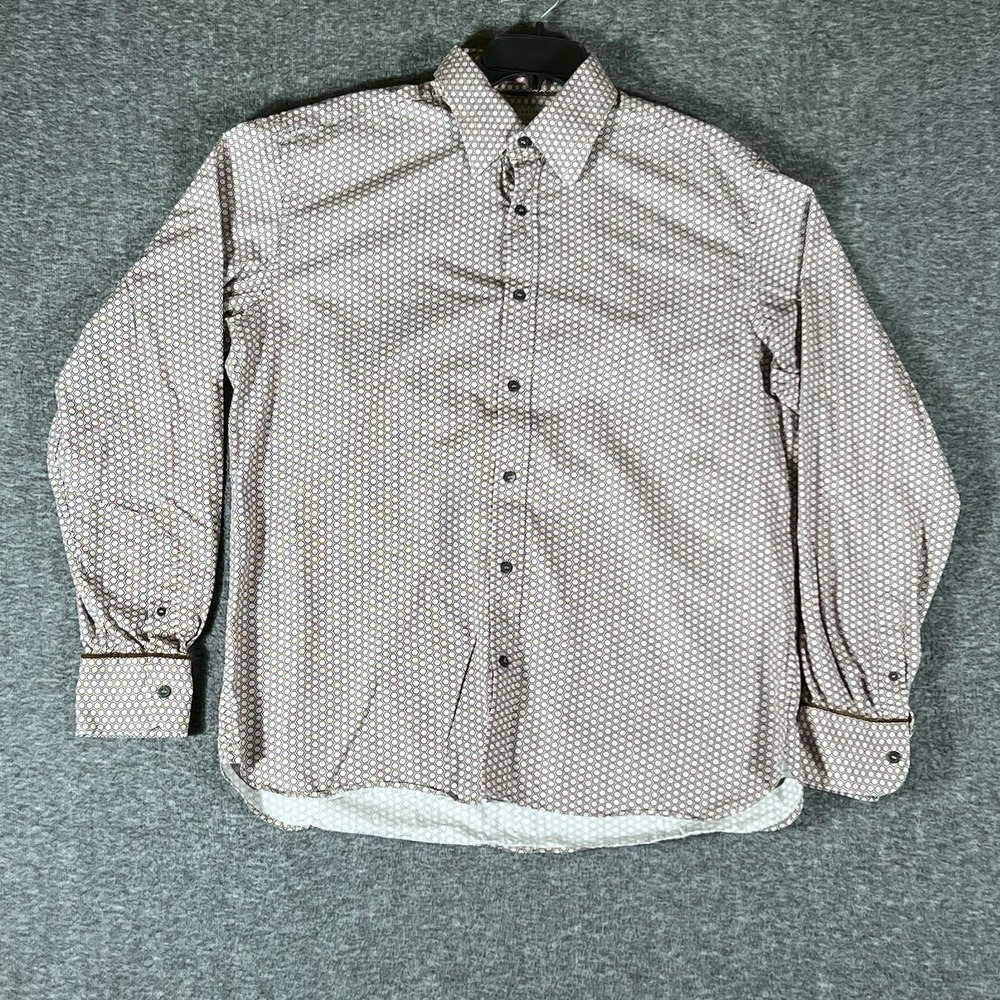 Ted Baker Shirt Mens Large 5 Pink  Polka Dot Long Sleeve Button Up Mens Size XL